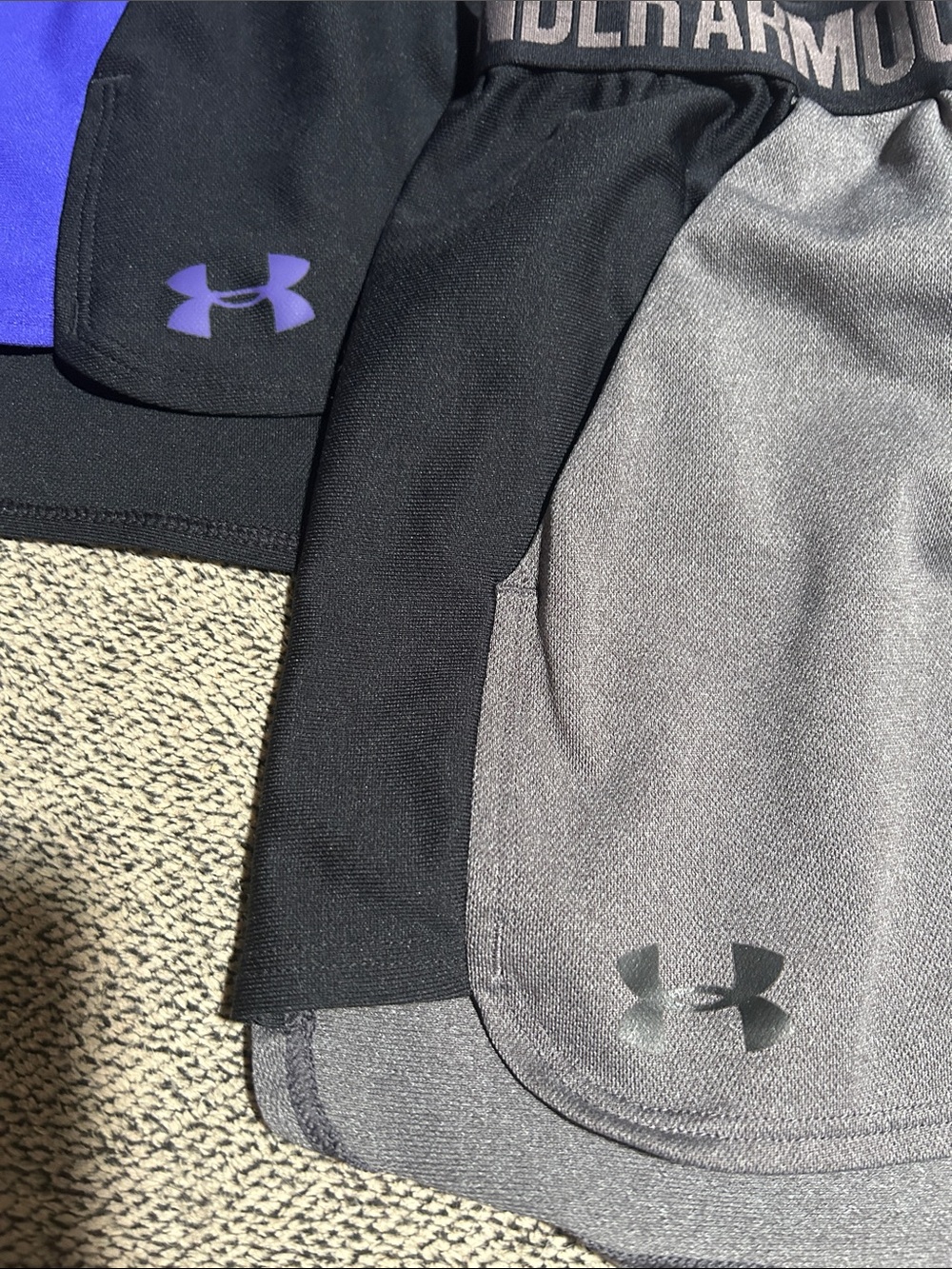 Under Armour Women's Athletic Shorts Pair - Black, Purple, Gray - Picture 2 of 3